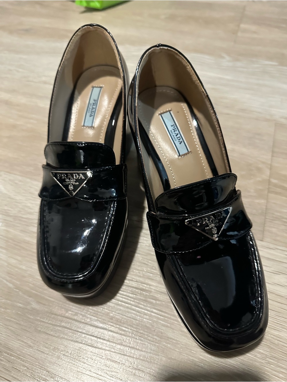 Prada Black Patent Platform Loafers size 35